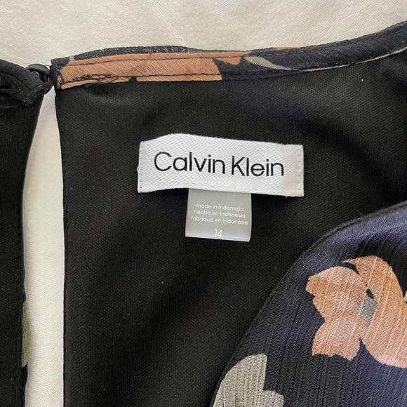 Calvin Klein Floral Ruffle Sleeve V-Neck Chiffon Dress - Picture 4 of 6